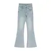Jeans de Cuerno Micro con Lazo para Mujer Otoño Azul Ajustados a la Cadera Pantalones de Herradura Cintura Alta Adelgazantes Pantalones de Piso