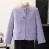Feminino Petite Outono Gola Redonda Lã Dupla Face Pequeno Top Manga Curta Decoração 3D Redutor de Idade Temperamento Roupas de Exterior Feminino