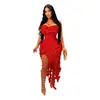 Al262 Amazon. Vestido para Mujer de Estilo Europeo y Americano con Bordes Fruncidos, Elegante Vestido Strapless con Adorno de Hoja de Loto para Verano