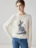 Suéter de Punto de Cachemira Bordado Jacquard de Conejito Dulce para Mujer, Jersey Holgado, Top Elegante y Juvenil de Manga Larga