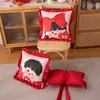 Almofada de laço de casamento com estampa vermelha original decoração festiva para quarto de casamento quarto de dormir almofada de casamento para doces