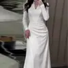 Vestido largo de manga larga plisado de color liso, estilo suave, nuevo de otoño 2024, transfronterizo europeo y americano, Amazon