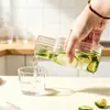 Vaso de Vidrio de Borosilicato Alto para una Persona para Beber Jugo Taza de Vidrio Transparente con Raya Vertical Olla para Bebidas Tetera Estilo Japonés Taza para Bebidas Frías
