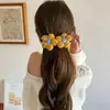 Fio Color-Blocking Outono e Inverno Flor Dupla Presilha Banana Presilha de Rabo de Cavalo Tamanho Grande para a Parte de Trás da Cabeça Mostrar Volume do Cabelo Presilha Vertical Única Penteado Semi-Preso