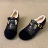 Sapatos Mary Jane de Algodão com Forro de Lã para Aumento Interno para Mulheres 2025 Inverno Retrô Francês Cor Versátil Combinação Quente Pequenos Sapatos de Couro