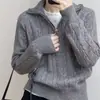 Suéter de punto trenzado otoño e invierno nuevo, con media cremallera para mujer, cuello camisero, adelgazante y rejuvenecedor, top de punto de moda para mujer