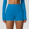 Punto Transfronterizo Color Sólido Doble Cara Cepillado Cintura Alta Ajustados Levanta Glúteos Pantalones Cortos de Yoga para Correr Fitness Deportes de Tres Puntos para Mujer