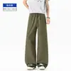 Calças Casuais Xadrez Retro Americano Outono/Inverno Novas Calças Longas Masculinas Cordão Soltas Preguiçosas Retas Calças de Perna Larga