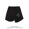 Shorts de mezclilla estilo americano para mujer talla extra, con bolsillos traseros de parche y bordado cruzado, de cintura alta, adelgazantes, versátiles, de corte A, hot pants para mujer