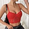 Camisola con Bordado de Malla, Sujetador Transparente con Aros de Ballena Ajustable con Relleno Exterior Sujetador de Ballena