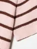 Artículo de moda de alta venta en comercio exterior transfronterizo: suéter tejido ligero de punto para mujer, de corte ajustado, cuello redondo, a rayas, de un solo botón, para el uso diario