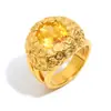 Anel de Tendência da Moda Exagerado Estiloso Transfronteiriço Europeu e Americano Joia de Mão Anel de Flor com Zircônia Banhado em Aço Inoxidável Ouro 18K