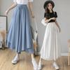 Pantalones de pierna ancha de chifón para estudiante, pantalones de estilo coreano para mujer, holgados, adelgazantes, holgados, negros, de cintura alta, de pierna ancha, pantalones hasta el tobillo para mujer