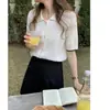 Suéter Calado de Manga Corta para Mujer 2023 Nuevo Estilo Coreano Chic Sentido del Diseño Top Delgado Corto Camiseta