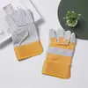 Tela Rayada Comercio Exterior Guantes de Piel de Oveja de Palma Completa Protección Laboral Guantes de Soldador Mitad Forro Polar Cómodos de Dos Capas Mitad Cuero