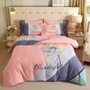 Conjunto de cama de quatro peças de algodão integral, tamanho grande, escovado, qualidade A, para outono e inverno, conjunto de cama espesso de algodão puro, conjunto de três peças de desenho animado