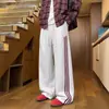 Calça de Moletom Color Block Listrada Estilo Americano Masculina 2026 Nova Casual Versátil Solta Confortável Perna Reta Perna Larga Calça Longa Roupa Masculina