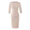 Vestido de Um Ombro Feminino 2026 Primavera/Outono Novo Design Cintura Fina Saia Bodycon Profissional Senso de Design Ligeiramente Maduro Vestido de Manga Três Quartos