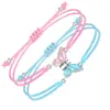 Pulseira de Corda Trançada para Casal de 2 Peças Fofa Colorida Esmalte Colorido Simples Ajustável Borboleta Pulseira de Casal Feita à Mão