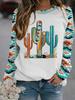 2024 Nuevo Otoño Suéter Casual Holgado de Cuello Redondo para Mujer Exportación Transfronteriza Retro Tribal Estampado Digital Mangas Largas