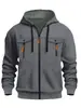 Moletom Masculino Europeu Tamanho Outono e Inverno Multibolsos Casual Tendência Zíper Pulôver Capuz Jaqueta Esportiva Casual