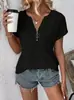 2025 Amazon Europeo y Americano Primavera y Verano Nueva Camiseta de Manga Corta con Cremallera de Color Puro para Mujer Top Holgado