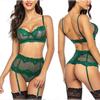 Fornecimento transfronteiriço da Europa e dos Estados Unidos comércio exterior sexy underwear sexy mulheres perspectiva de malha renda cueca três peças set em estoque