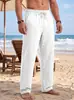 Pantalones casuales arrugados lavados de algodón y lino estilo americano para hombre para comercio exterior, AliExpress talla US pantalones rectos para vacaciones de verano en la playa