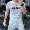 Camiseta de manga corta con cuello redondo de algodón mercerizado de alta gama para hombre, cómoda, transpirable, versátil, de corte entallado, de moda para hombre.