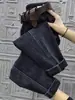 Jeans Reto com Forro de Fleece Novo Outono e Inverno Plus Size para Mulheres, Cintura Alta, Emagrecedor, Cropped, Estilo Dad, Harem, Calça Cenoura