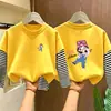 Camiseta de manga larga de algodón puro a rayas y retazos para niñas, nuevo estilo otoño 2026, corte holgado, adecuada para niños medianos y mayores, ropa de otoño, prenda interior para niñas
