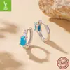 Brincos de Prata Esterlina S925 Turquesa Yinziyun para Mulheres Exquisitos Brilhantes Zircônia Brincos Literários Brincos