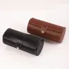 Fornecido Diretamente do Fabricante, Bolsa de Armazenamento de Relógio Portátil Cilíndrica de Couro com 3 Compartimentos = Caixa de Armazenamento de Pulseiras Caixa de Relógios