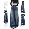 Jeans Scimitar Retro Americano para Mulheres, Tendência de Primavera Novo Estilo, Caimento Solto, Emagrecedor, Calças de Pierna Larga Comprimento Total Sickle