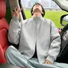 Jaqueta Bomber Gola Alta Retrô Masculina Scoundrel Cool Sensação de Alta Classe Jaqueta Cleanfit Jaqueta de Baseball Americana Curta Ombro Reto
