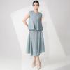 Traje de falda Miyake para mujer Verano Irregular Camiseta sin mangas Top Falda Estilo suave Conjunto de dos piezas para mujer