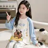 Pijama para niñas para primavera y otoño, algodón puro, manga larga, estilo fino, para niños mayores y niñas pequeñas, conjunto de ropa de casa infantil de dibujos animados lindo