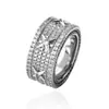 Anillo Ancho Hip-Hop con Incrustación Completa de Circonita, Cobre Chapado en Oro con Decoración Elevada en Forma de X, Accesorio de Moda para Escenario de Rap para Hombres, Venta al Por Mayor Transfronteriza