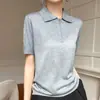 Polo de Lana Fina con Cuello de Pico, Tejido de Manga Corta, Verano, Estilo Nuevo, Solapa, Media Cremallera, Top Holgado de Color Sólido, Manga Corta para Mujer