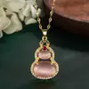 Novo Colar Retro Estilo Chinês de Cabacinha Rosa com Pedra Olho de Gato para Mulheres, Versátil para Primavera e Verão, Corrente de Clavícula Fofa e de Alta Qualidade