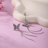 Agujas de Plata Luz Súper Brillante Lujo Alta Gama Asimétrico Diseño de Pendientes de Mariposa Sentido del Diseño Exquisitos Pendientes Largos con Borlas Incrustados de Diamantes