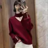 Suéter Bordô Preguiçoso para Mulheres 2025 Novo Estilo de Inverno, Suéter Base Deslumbrantemente Bonito, Blusa de Tricô com Gola V
