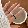 Anillo elástico dulce con lazo y cuentas para mujer, anillo de moda elegante y con estilo, anillo para el dedo índice estilo Ins