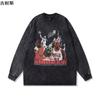 Camiseta de manga corta desgastada con estampado retro de hip hop estadounidense de algodón pesado para hombre, estilo urbano vintage