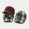 Gorra de béisbol a cuadros de lana para otoño e invierno para hombres y mujeres, sombrero de sol a cuadros vintage para exteriores, sombrero cálido artístico y elegante
