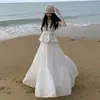 Traje Estilo Festivo de Hada para Mujer Primavera Estilo Francés Camisola de Encaje Crochet Cuello Falda Blanca