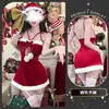 Vestido Sexy Revelador Navideño con Pajarita, Pompones, Terciopelo, Encaje y Sombrero para una Atmósfera Acogedora