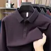 Camisa polo de manga larga de seda y lana para hombre, nuevo estilo otoño 2026, camiseta casual con cuello para hombres de mediana edad y mayores