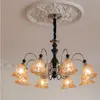 Candelabro retro americano, luz principal para sala de estar, lámpara vintage de vidrio ámbar para dormitorio y comedor, accesorio de iluminación de color nogal que protege los ojos