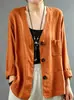Jaqueta Cardigan Estilo Linho Japonês Feminina Solta Tamanho Grande Fina Camada Externa Top de Algodão e Linho Casual Versátil Três Botões
